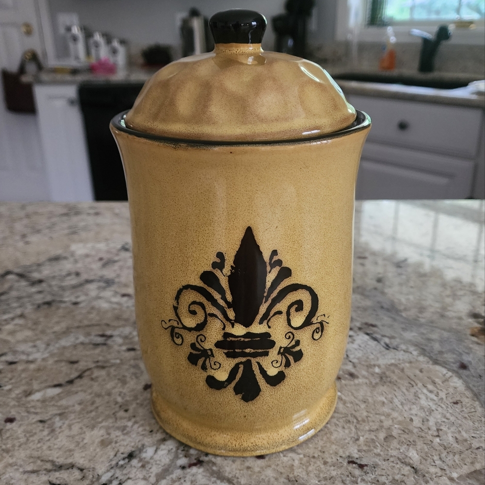 Tara Reed Designs Ceramic Pottery Canister with Lid Mustard Yellow 10"